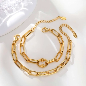 Bracciale a Catena in Acciaio Inossidabile Placcato Oro per Donna Braccialetto Geometrico Retrò Regolabile Stile INS Gioielli di Moda