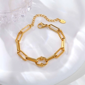 Bracciale a maglie dorate in acciaio inossidabile con anello ovale e sigillo K18