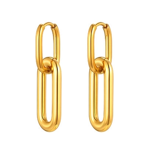Minimalist gold oval geometric link earrings in polished stainless steel for women