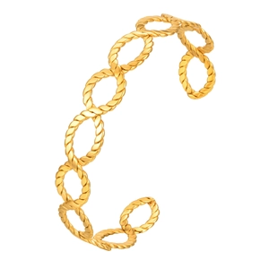 Minimalist 18K gold plated twisted rope cuff bangle with interlinked open circles