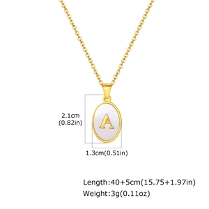 Gold oval white shell necklace with letter A pendant on a classic stainless steel chain