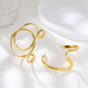 Fashion Stainless Steel Geometric Irregular Line Open Bracelet Minimalist Double Layer Wave Spiral Cuff Bangle Women Jewelry