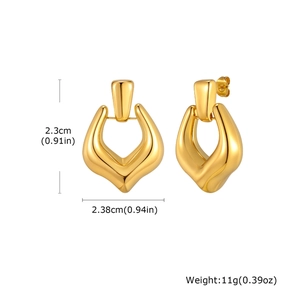 Polished 18K gold hollow geometric drop earrings with dimensions of 2.38cm by 2.3cm