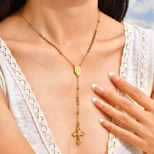 Collier Chapelet en Acier Inoxydable Vintage pour Femmes Hommes Or Argent Or Rose Médaille de la Vierge Marie Pendentif Crucifix Bijoux de Mode Religieux Cadeau