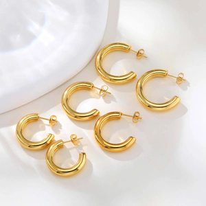 Minimalist Stainless Steel C-Shaped Hoop Earrings For Women Gold Plated Elegant Chunky Earrings Fashion Jewelry Accessory