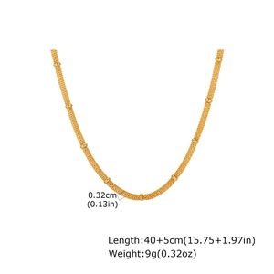 Detail view of gold mesh chain necklace with beads showing adjustable length 40+5cm