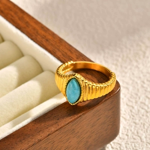 18K vergoldeter Edelstahlring mit Marquise-Türkis und geripptem Design für Damen