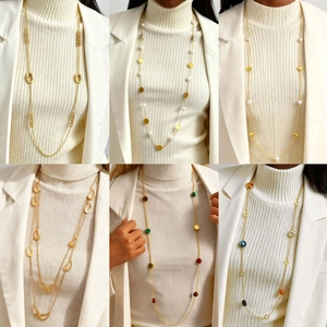 Collier Long Pendentif Cœur Larme en Acier Inoxydable Plqué Or Argent avec Künstliche Perles d'Imitation Bijoux pour Femmes