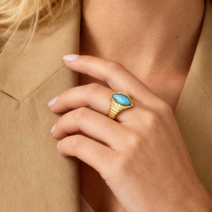 Vintage Marquise Schliff Katzenaugenstein Edelstahl Ring Für Damen Geripptes Band Vergoldet Mode Pendler Fingerschmuck
