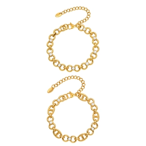 Gold stainless steel link bracelets with white zircon and classic anchor chain design