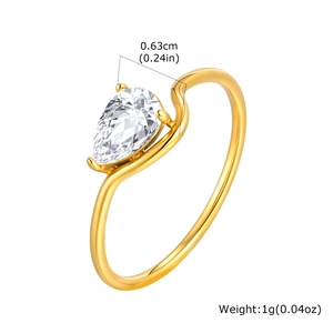 Detailed view of pear-cut zircon gold ring with size and weight specifications