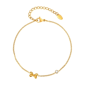 Bracelet de cheville en acier inoxydable plaqué or 18K avec nœud et zircon brillant