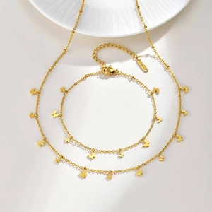 Set Gioielli Collana Bracciale Con Ciondolo Farfalla Cuore in Acciaio Inossidabile Placcato Oro Minimalista Elegante Donna