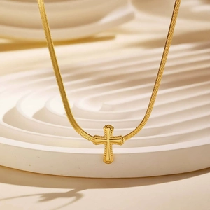 Edelstahl Gold Überzogen Kreuz Anhänger Halskette Für Damen Herren Hip Hop Schlangenkette Mode Schmuck Kette Geschenk