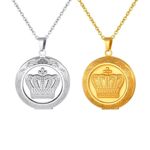 Collares con colgante de relicario de corona en acero inoxidable pulido oro y plata mate