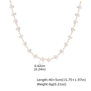 Detail view of gold chain necklace with 0.62cm clear beads and 40+5cm adjustable length