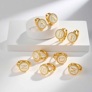 Stainless Steel Alphabet Initial Round Disc Hoop Earrings For Women Gold Plated Beaded Border Initial Earrings Fashion Jewelry Gift