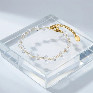 Gold stainless steel anklet featuring irregular clear crystal beads for summer beach wear