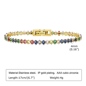 Bracciale tennis in acciaio dorato con pietre di zircone colorate a taglio marquise