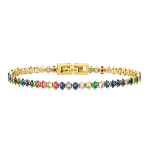 Bracciale da donna in acciaio inossidabile dorato con zirconi colorati taglio marquise