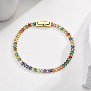 Bracciale in Acciaio Inossidabile Placcato Oro Arcobaleno con Zirconia Marquise per Donna Gioielli alla Moda Colorati Bracciale Tennis