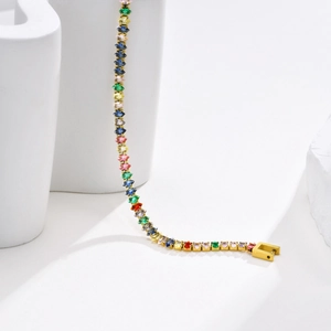 Bracciale placcato oro con pietre colorate taglio marquise e chiusura quadrata