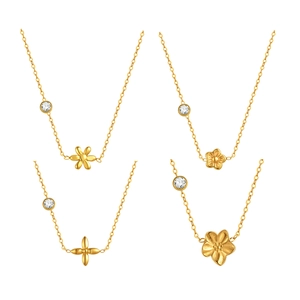 Exquisite goldene Edelstahlhalsketten mit Zirkonia und floralen Herz-Anhängern für Damen