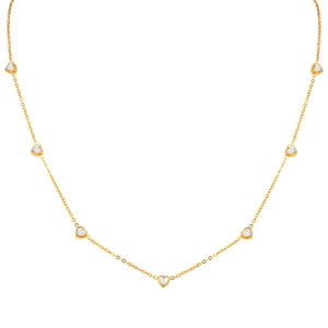 Collier en acier inoxydable doré orné de sept pendentifs en forme de cœur en zircon