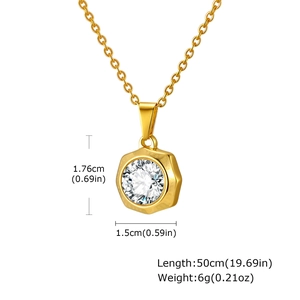 Collier en acier doré avec pendentif hexagonal en nid d'abeille et zircon blanc
