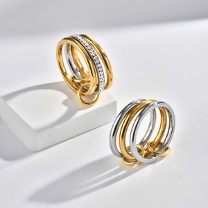Modern Stainless Steel Interlocking Rings For Women Multi-layer Stackable Rhinestone Pave Ring Minimalist Fashion Jewelry Gift