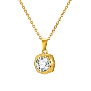 Collier élégant en acier inoxydable doré avec pendentif hexagonal serti d'un zircon blanc