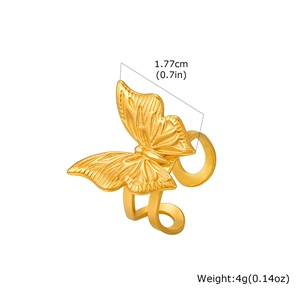 Detailed view of golden 3D butterfly ring showing dimensions of 1.77cm and 4g weight