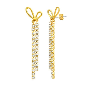Eleganti orecchini a fiocco dorati con nappe a cuore in zirconia per donne alla moda