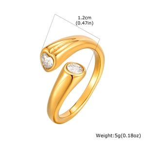 Minimalist gold stainless steel bypass ring with double cubic zirconia stones