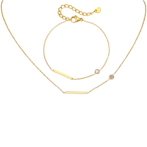Ensemble de bijoux minimalistes en acier doré avec barres et pierres de zircon rondes