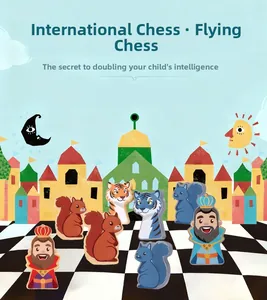 Detailed view of 2-in-1 wooden board game with cartoon chess pieces and ludo patterns