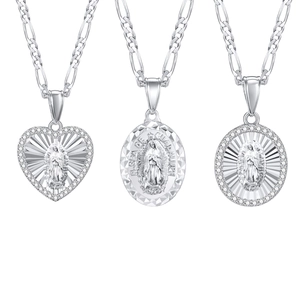 Colliers religieux avec pendentifs Vierge Marie cœur et ovale sur chaînes Figaro