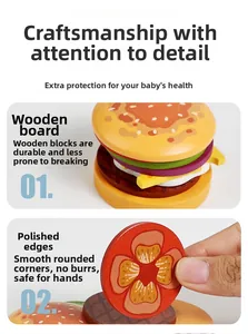 Detail of wooden toy burger with smooth polished edges and safe rounded corners