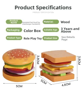 Detailed dimensions of wooden hamburger and sandwich educational toys for children