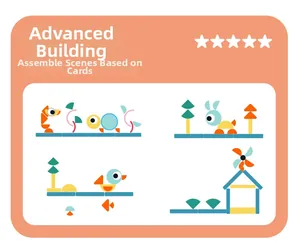 Educational wood block set showing advanced geometric shapes for creative building patterns