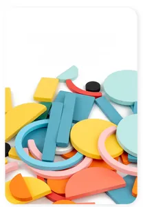 Detailed top view of colorful geometric wooden blocks with matte water-based finish