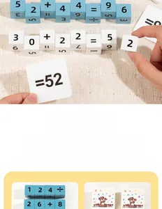 Detail of colorful wooden math blocks and equation cards for kids early education