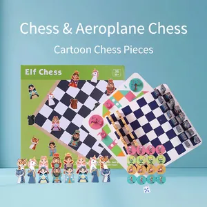 Elf Chess Board Game For Kids Educational Wooden International Chess And Ludo Set With Cartoon Animal Characters Figures