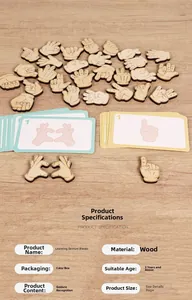 Dettaglio del puzzle in legno con gesti delle mani e schede didattiche per la coordinazione