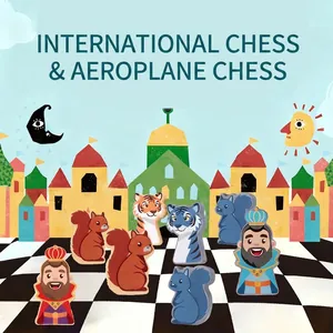 Two-in-one cartoon chess and ludo board game set with colorful animal character pieces