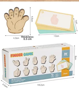 Vista dettagliata del puzzle Finger Game in legno con guide alle misure e set di 25 carte
