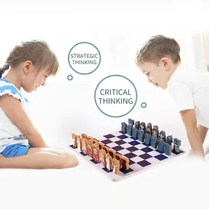 Wooden 2-in-1 chess and ludo set with cartoon animal characters for kids' logic training