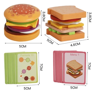 Educational wooden mini burger and sandwich toy set with interactive formula cards