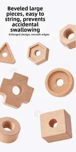 Close-up of large wooden nut blocks with smooth beveled edges and threaded holes