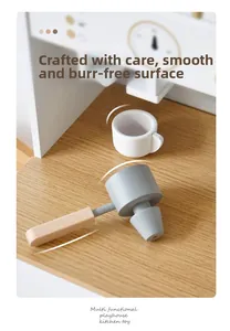 Close-up of smooth wooden toy kitchen accessories with rounded edges for child safety